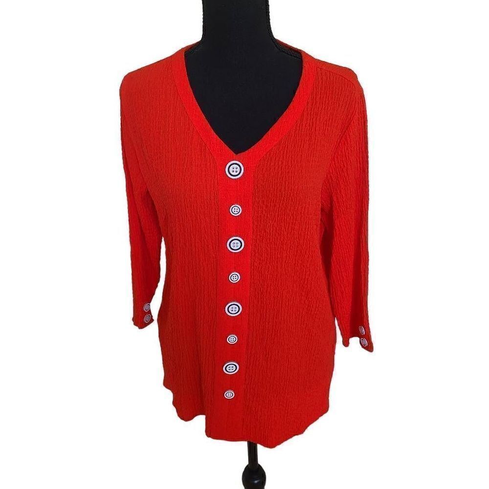 Multiples Womens Red Button Front Long Sleeve Blouse Size Small